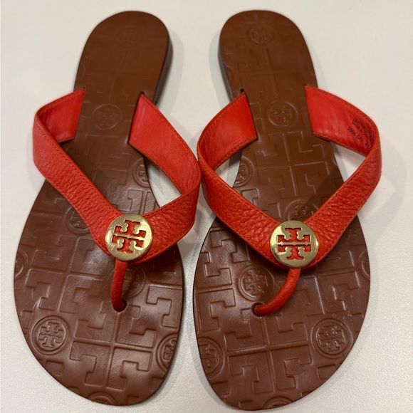 Tory Burch Orange Leather Sandals - Picture 1 of 4